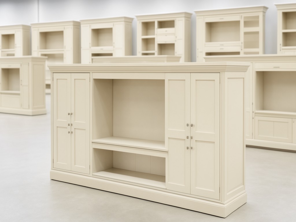 Bespoke Cream Built In Tv Feature Wall Cabinet Solution
