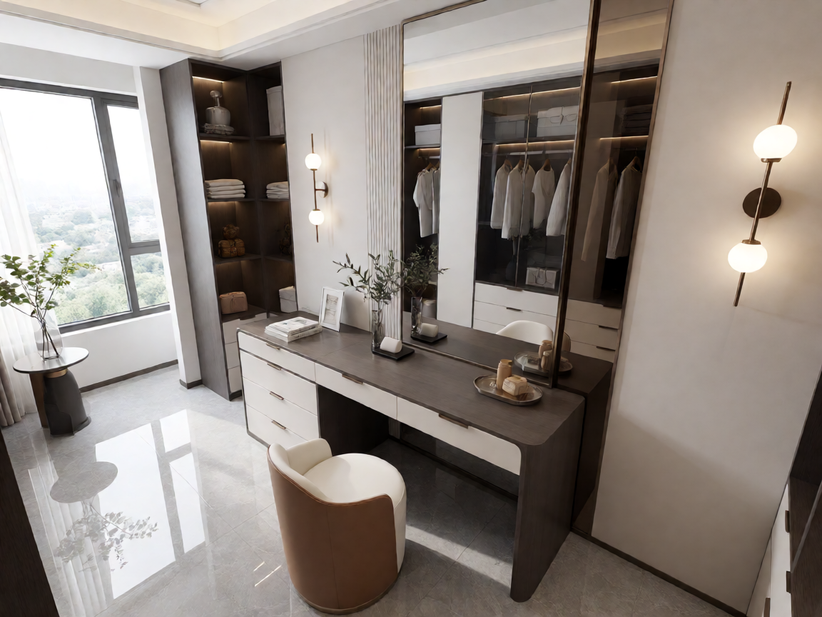 Custom Walk In Closet With Vanity Table Factory